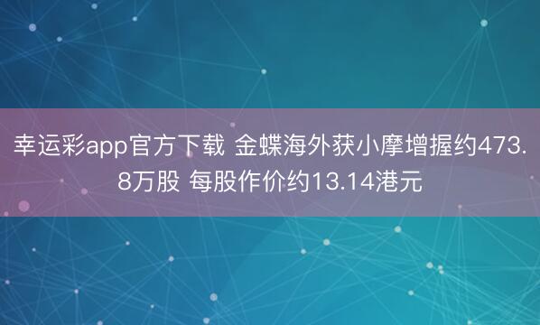 幸运彩app官方下载 金蝶海外获小摩增握约473.8万股 每股作价约13.14港元