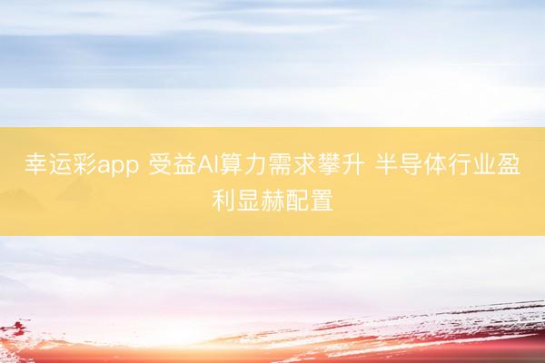 幸运彩app 受益AI算力需求攀升 半导体行业盈利显赫配置