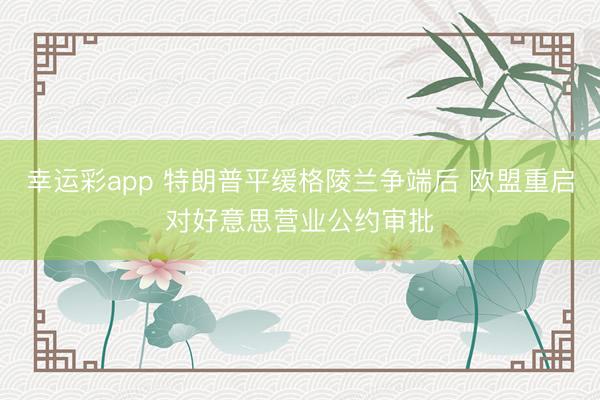 幸运彩app 特朗普平缓格陵兰争端后 欧盟重启对好意思营业公约审批