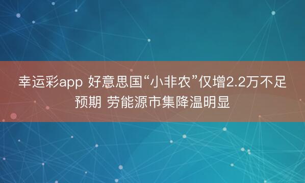 幸运彩app 好意思国“小非农”仅增2.2万不足预期 劳能源市集降温明显