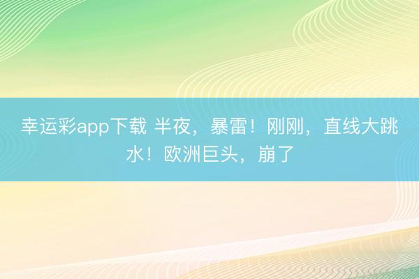 幸运彩app下载 半夜，暴雷！刚刚，直线大跳水！欧洲巨头，崩了