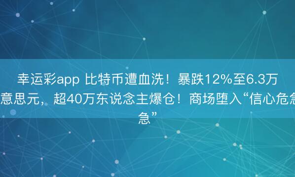 幸运彩app 比特币遭血洗!暴跌12%至6.3万好意思元,超40万东说念主爆仓!商场堕入“信心危急”
