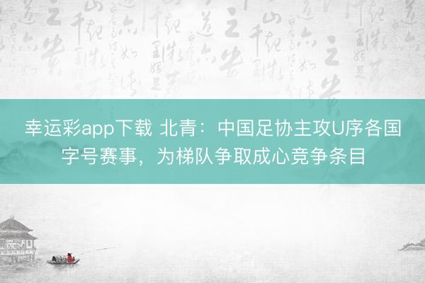 幸运彩app下载 北青：中国足协主攻U序各国字号赛事，为梯队争取成心竞争条目
