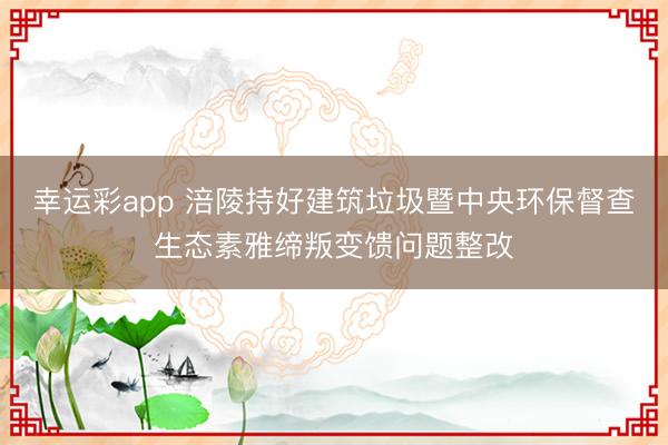 幸运彩app 涪陵持好建筑垃圾暨中央环保督查生态素雅缔叛变馈问题整改