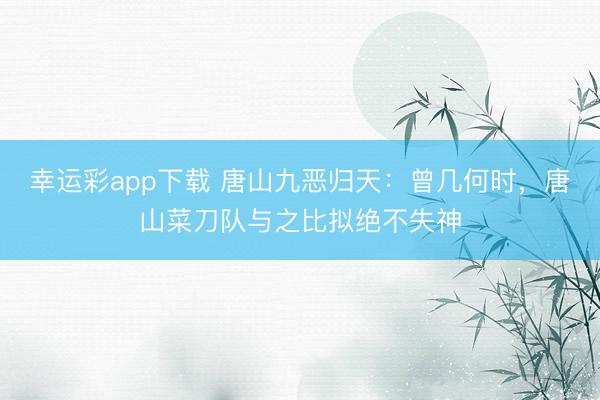 幸运彩app下载 唐山九恶归天：曾几何时，唐山菜刀队与之比拟绝不失神