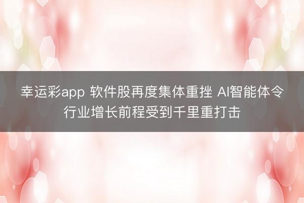 幸运彩app 软件股再度集体重挫 AI智能体令行业增长前程受到千里重打击