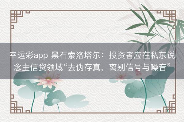 幸运彩app 黑石索洛塔尔：投资者应在私东说念主信贷领域“去伪存真，离别信号与噪音”