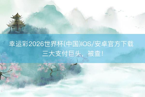 幸运彩2026世界杯(中国)IOS/安卓官方下载 三大支付巨头，被查！