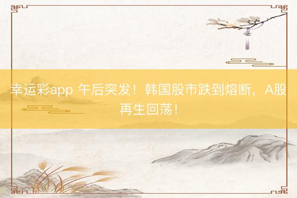 幸运彩app 午后突发！韩国股市跌到熔断，A股再生回荡！